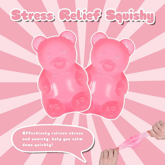 Bear Squishy Toy for Kids Ages 3+ & Adults, Slow Rising Gummy Bear Squeeze Toy, Soft High-Density Foam Sensory Bear for Desk, Classroom, Home & Office(Pink)