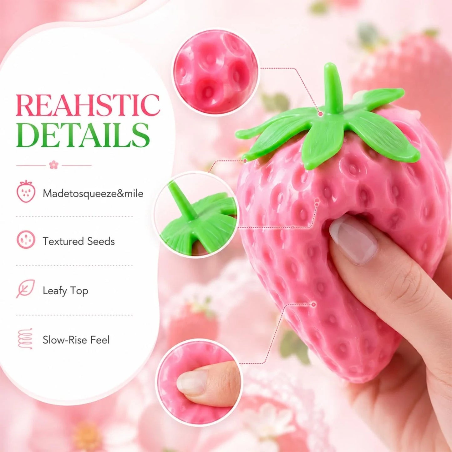 2pcs Squeezable Strawberry Toy,Color Changing Strawberry Squishy Toy, Sunlight Activated Pink Transformation Stress Ball,Squeezable Fruit Ball Realistic Strawberry Model Squishy(Pink)