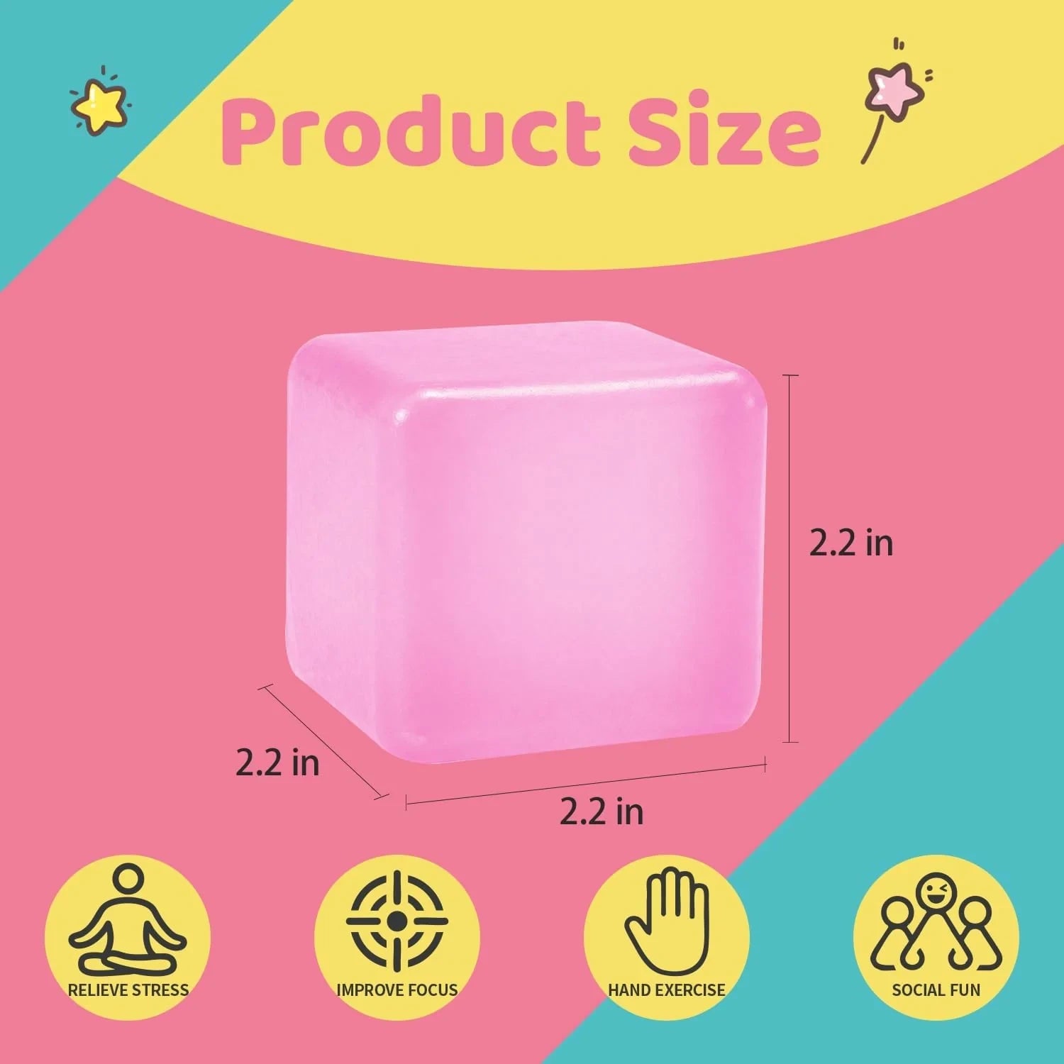 4 Pack Stress Cube Fidget Toys, 2" Slow Rising Sensory Squeeze Balls Filled with Thick Substance, High Density Ice Cube Stress Reliever for Adults Kids, Classroom Prizes Party Favors