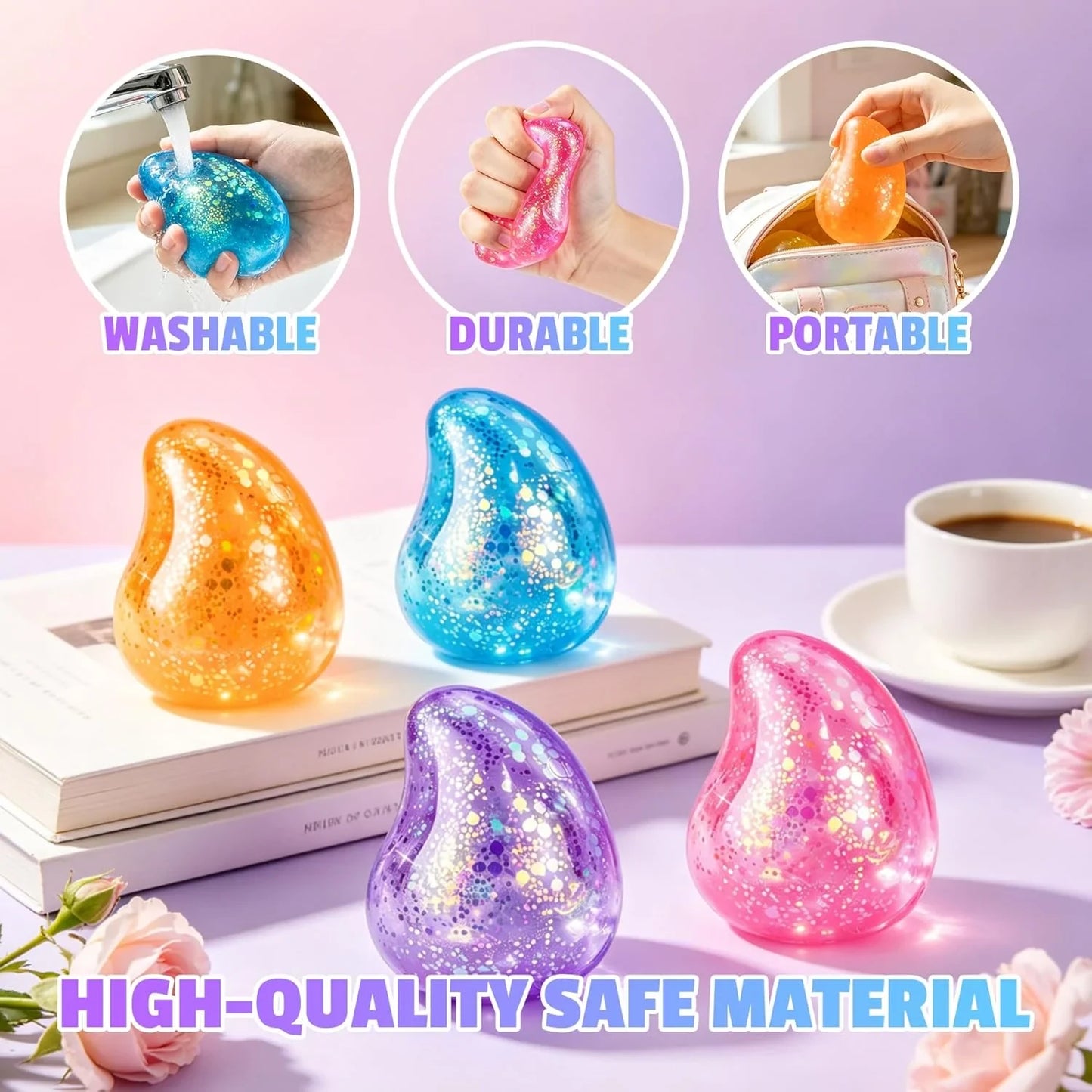 Squishy Stress Balls,Cube Squishies Anxiety Stress Relief Ice Squishy Malt Sugar Balls,Soft Sensory Calming Toys for Kids Teens, Party Favors & Classroom Prizes for Kids - Purple
