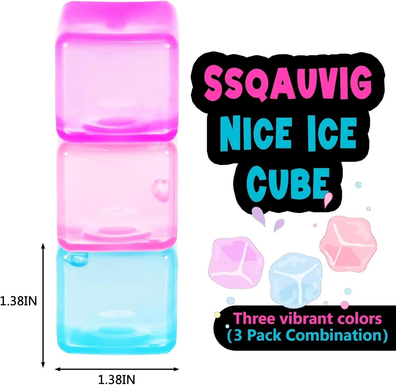 3Pack Ice Cube Stress Ball,Small Cube Fidget Toys,Squishy Cube for Anxiety Relief Stress Reliever,Stress Relief Toys for Adults Kids Children Teens