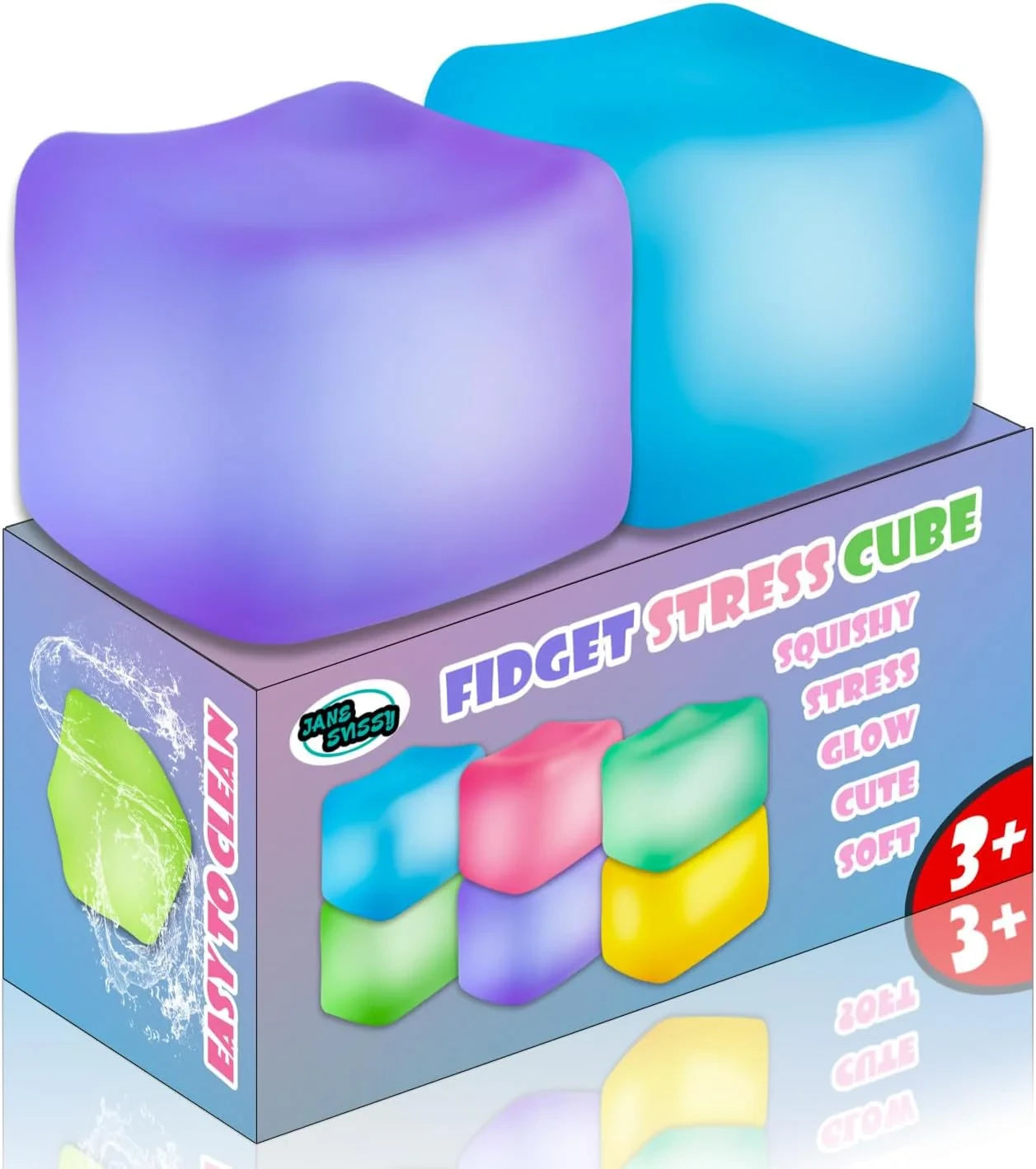 2Pcs Stress Cube Glow in The Dark,Fidgets for Teens,Adults, Kids,Super Solid Squishy Toy,Squeeze Toys,Ice Cube,High Density Squeeze Toys,Stocking Stuffers,Cool Things(Blue + Purple)