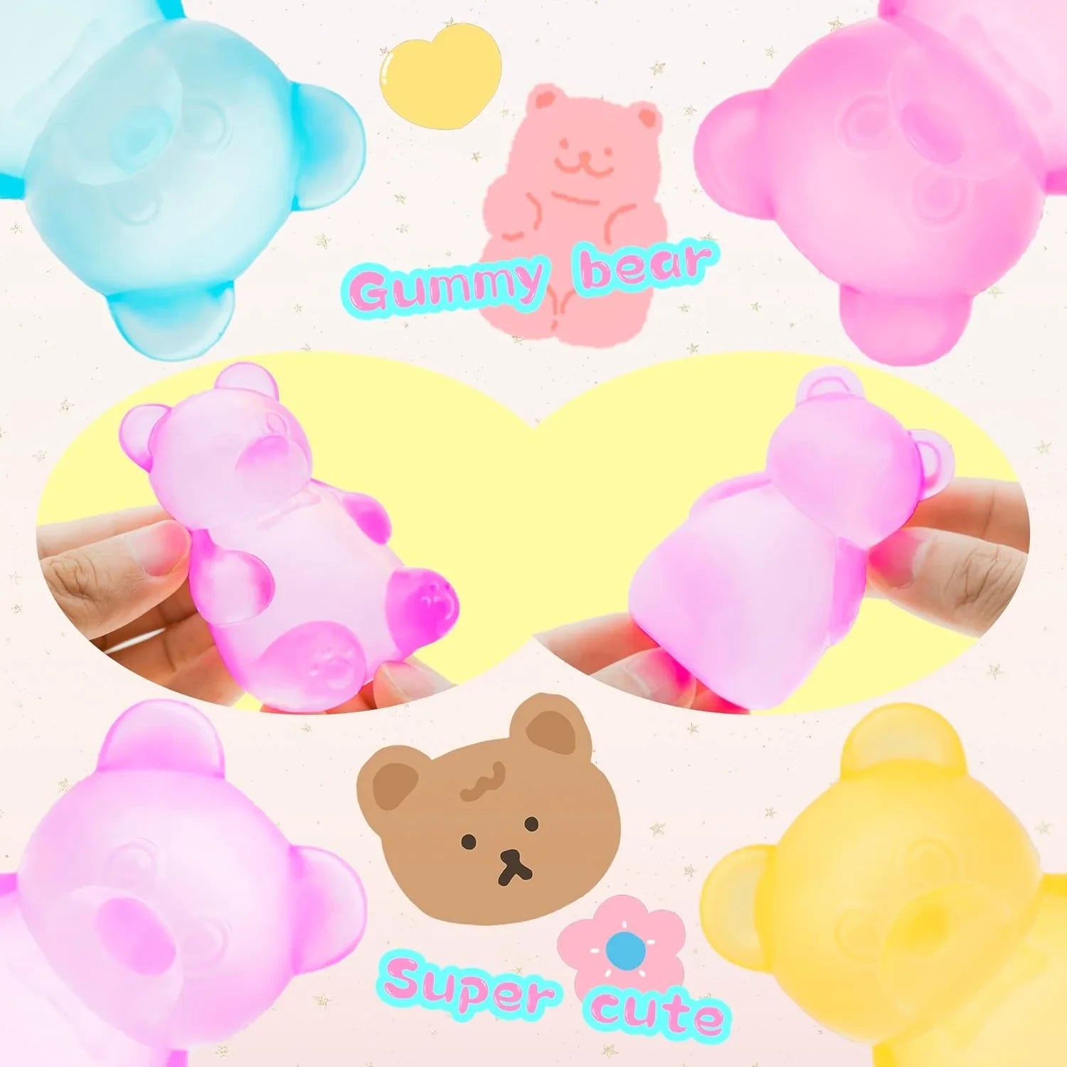 Gummy Bear Toy, Sugar Filled Squishy Toys for Kids Stress Relief - High Density Squeeze Balls for Students Calming - Ultra-Soft Decompression Venting Toys