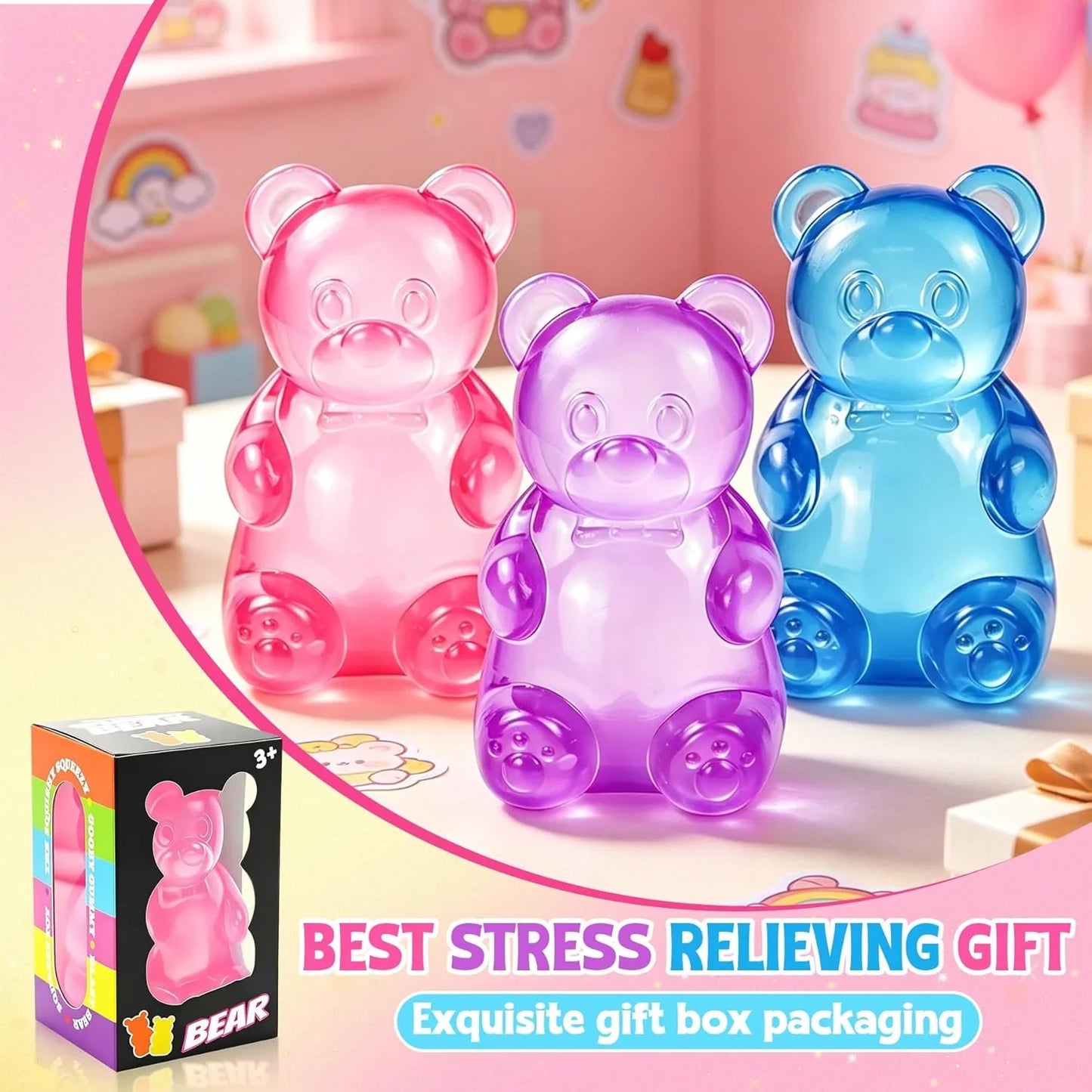 Gummy Bear Taba Squishies Fidget Toys, Stress Ball Relief, Sugar Squishies Gummy Bear Fidget Toys for Kids Adults, Slow Rising Sensory Stress Balls for Birthday Gifts Party Favors (Purple)