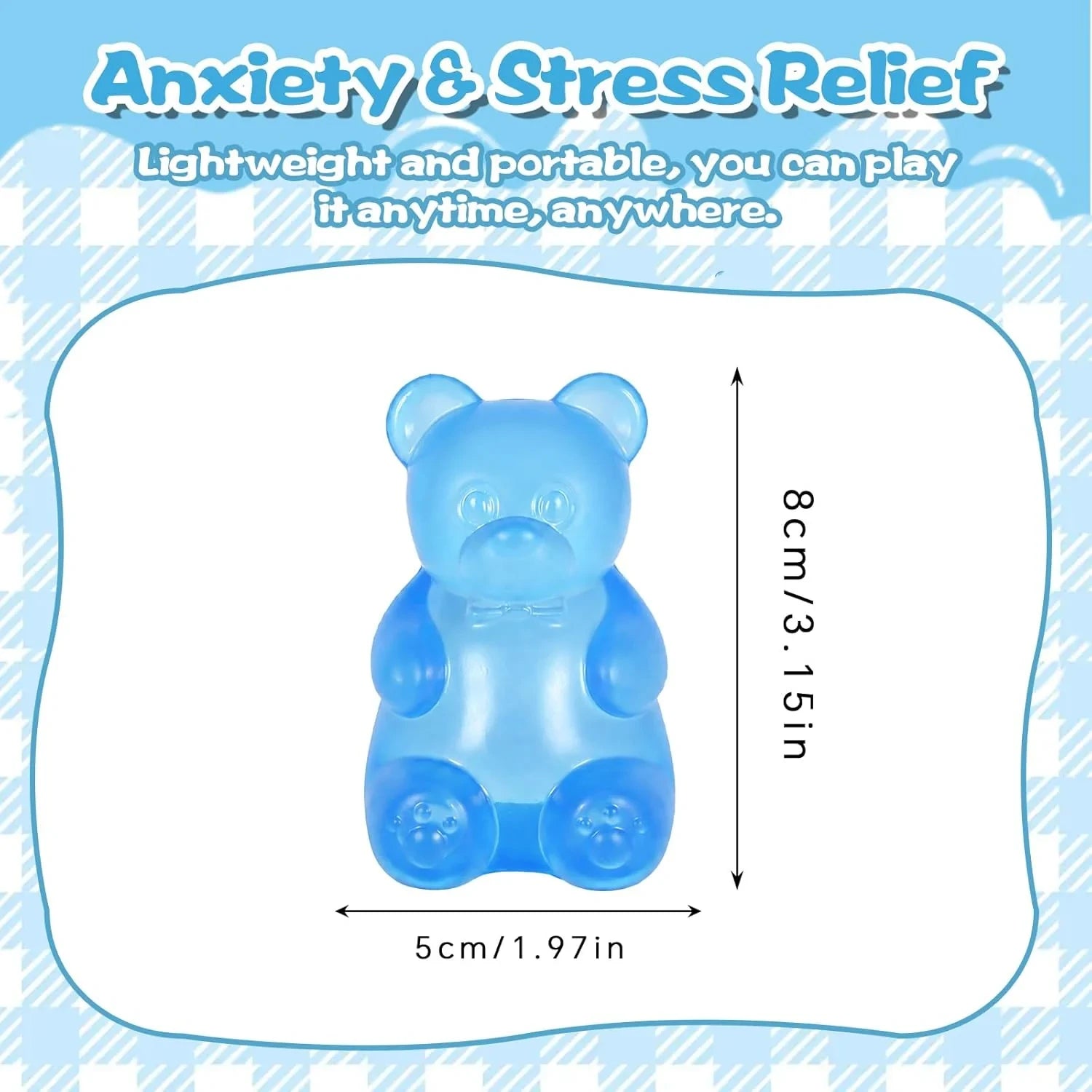 Bear Squishy Toy for Kids Ages 3+ & Adults, Slow Rising Gummy Bear Squeeze Toy, Soft High-Density Foam Sensory Bear for Desk, Classroom, Home & Office(Blue)