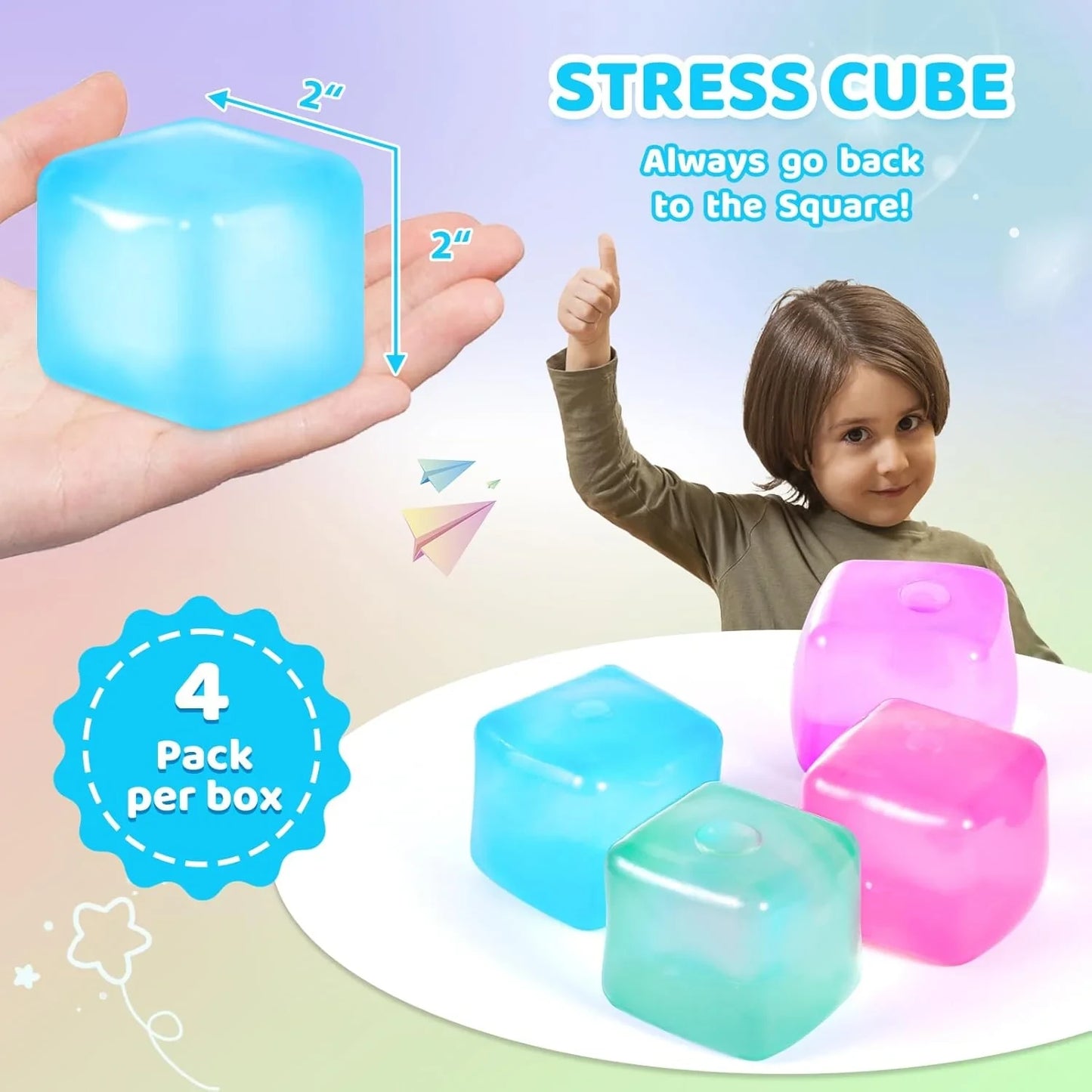 Squishy Fidget Toys Stress Cube, 4 Pack Solid Ice Cube High Density Malt Sugar Filled, Sensory Anxiety Relief Item for Kids Adults, Quiet Fidgets for Classroom, Calming Toys for ADHD
