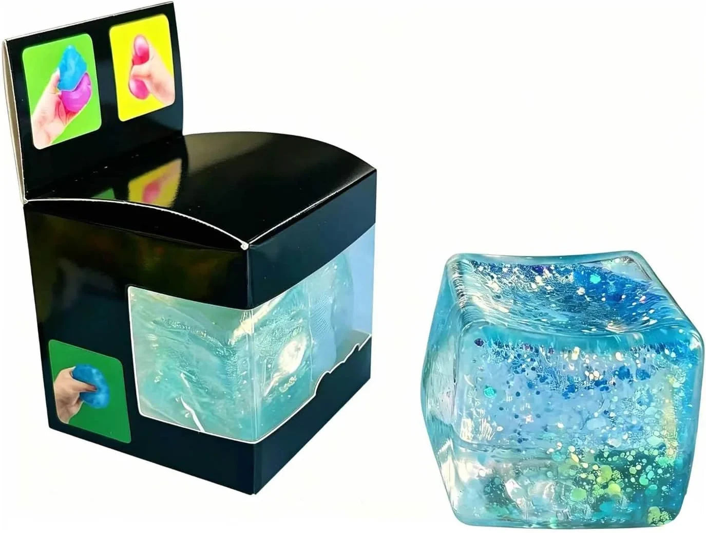 Premium Block Cube Squishy-Squishy Stress Cube,Slow Rise Fidget Cube Squishies Sensory Soft High Density Ice Squeeze Ball Fidget Toy Ice Cube Slow Rise (Blue)