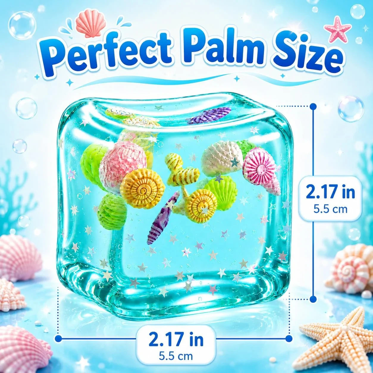 Large Squishy Ice Cube Stress Ball - Slow Rising Maltose Texture Jelly Fidget Toys with Star Glitter - Sensory Squeeze Toy for Anxiety Relief - Desk Gifts for Kids & Adults