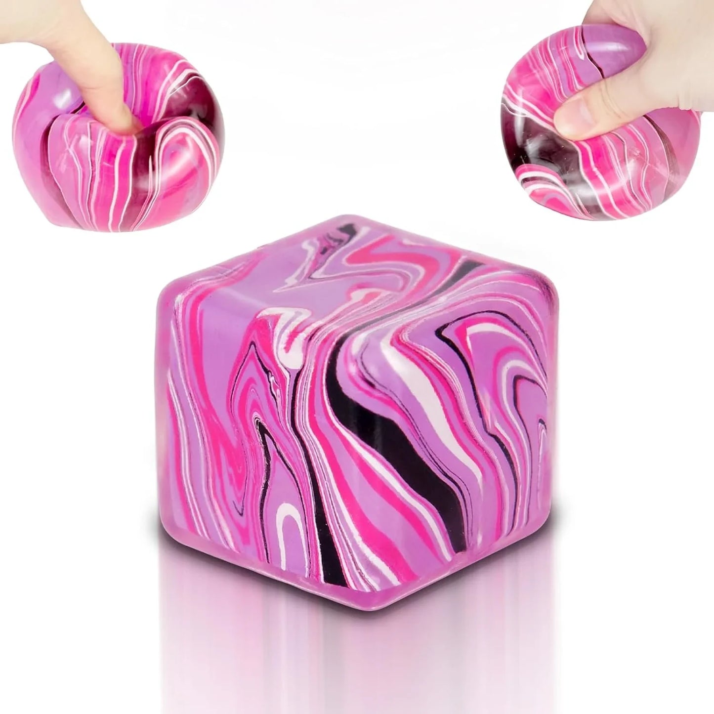 Ice Cube Squishy Fidget Toy Purple Stress Ball Squeeze Toys Stress 5cm(1.97") Veined Ice Cube Squishy Fidget Sensory Toys Kids Youth Adult Puffwize (Pink)