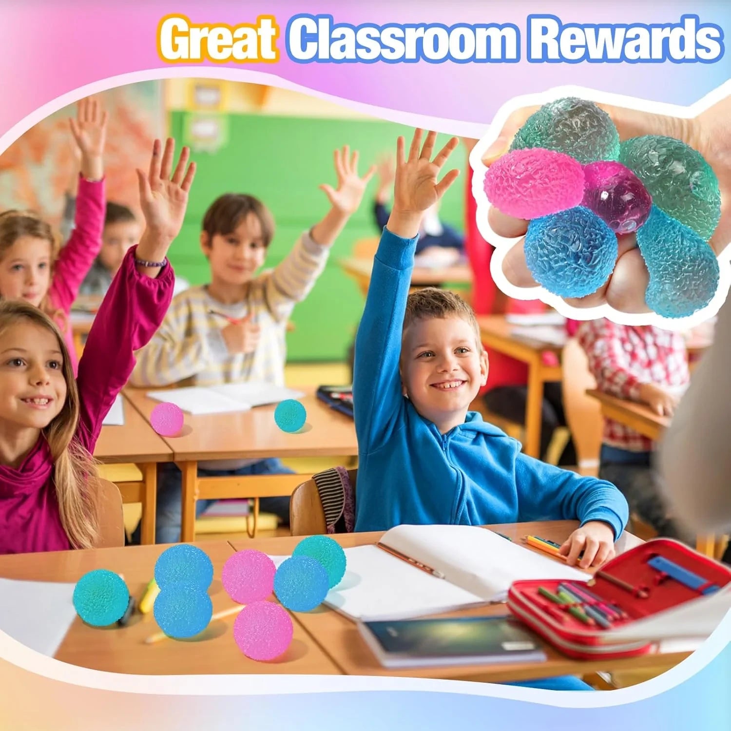 Textured Mini Stress Balls: 9 Pack High Density Solid Squishy Toys, 1.6" Small Sensory Fidget for Kids Adults, Quiet Anxiety Relief Item for Classroom, Malt Sugar Filled, Prizes for Students