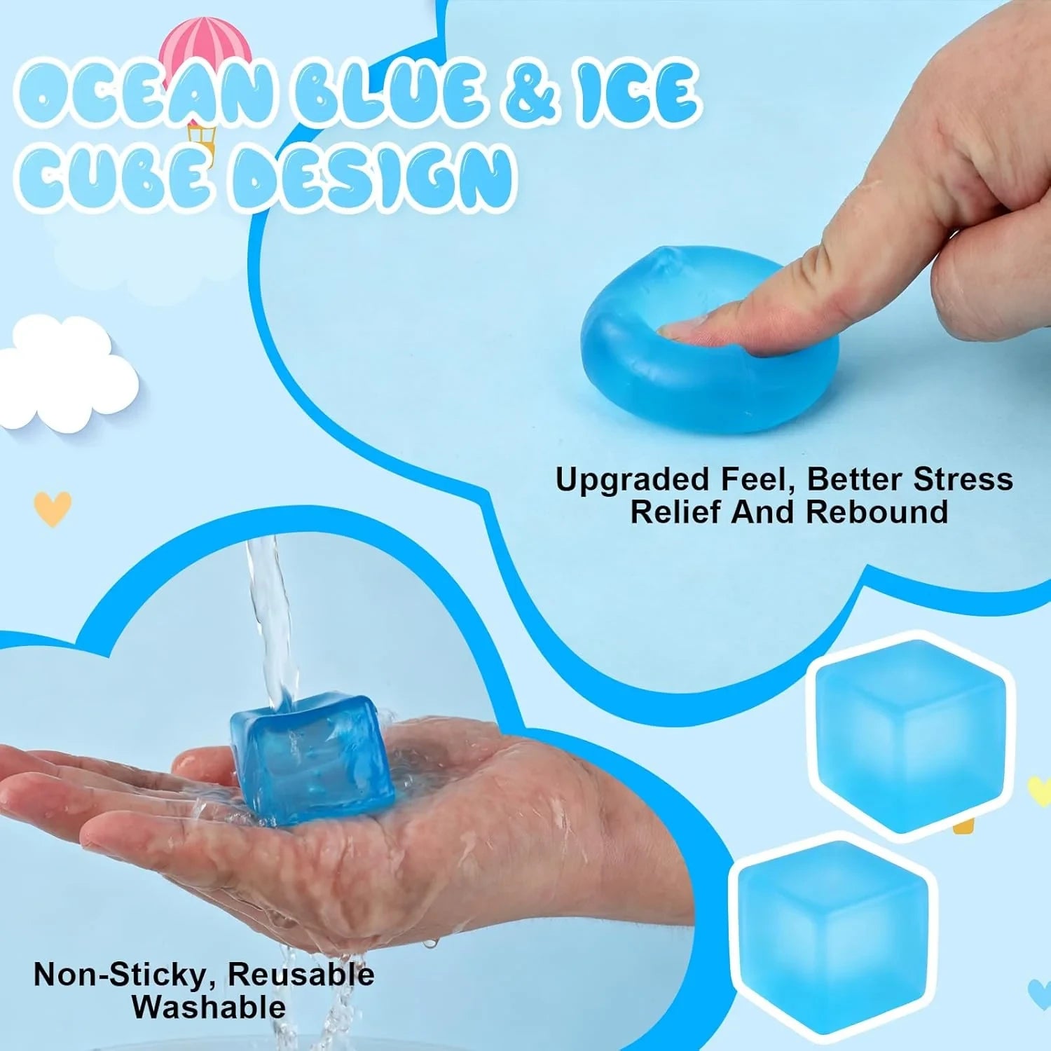6 Pack Stress Cube, Slow Rising Ice Cube Stress Balls, Sensory Fidget Toy for Anxiety Relief, Square Shape Squishy Balls, Nice Cube Squishy for Party Favors