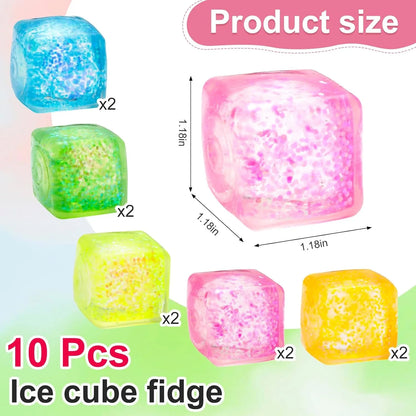 10 Pack Stress Cube Squishy Stress Balls for Adults Kids, Sensory Fidget Toys for Anxiety Stress Relief, Stretchy and Slow Rising Sparkling Malt Sugar Squeeze Toy for Boys Girls Party Favors