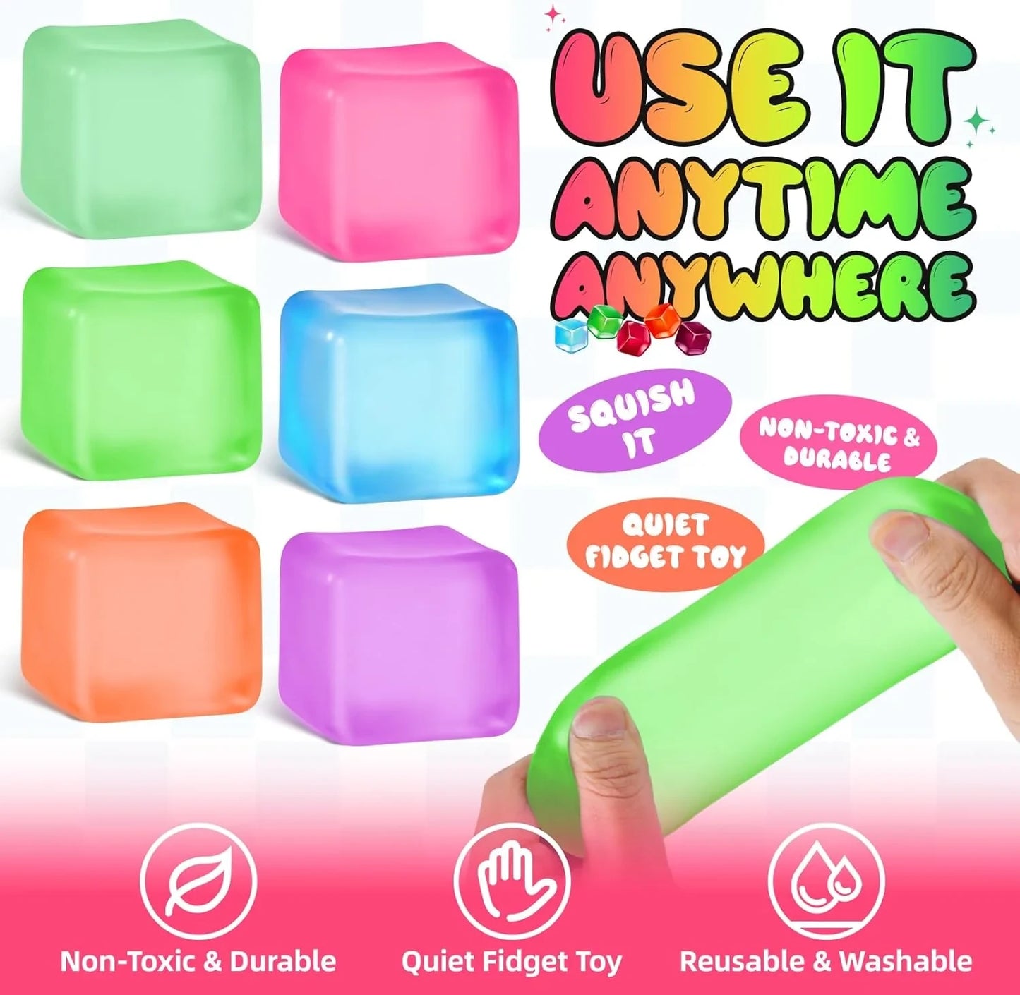 Stress Cube Squishy Fidget Toys, Slow Rising Ice Cube Sensory Stress Balls for Kids Adults Anxiety Relief Squeeze Toy for Classroom Prizes Party Favors (Light Green)