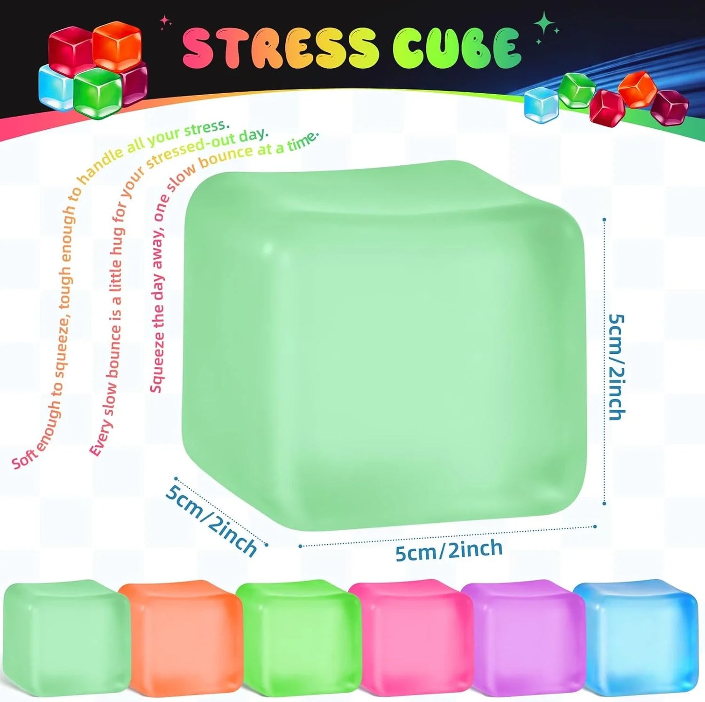 Stress Cube Squishy Fidget Toys, Slow Rising Ice Cube Sensory Stress Balls for Kids Adults Anxiety Relief Squeeze Toy for Classroom Prizes Party Favors (Light Green)