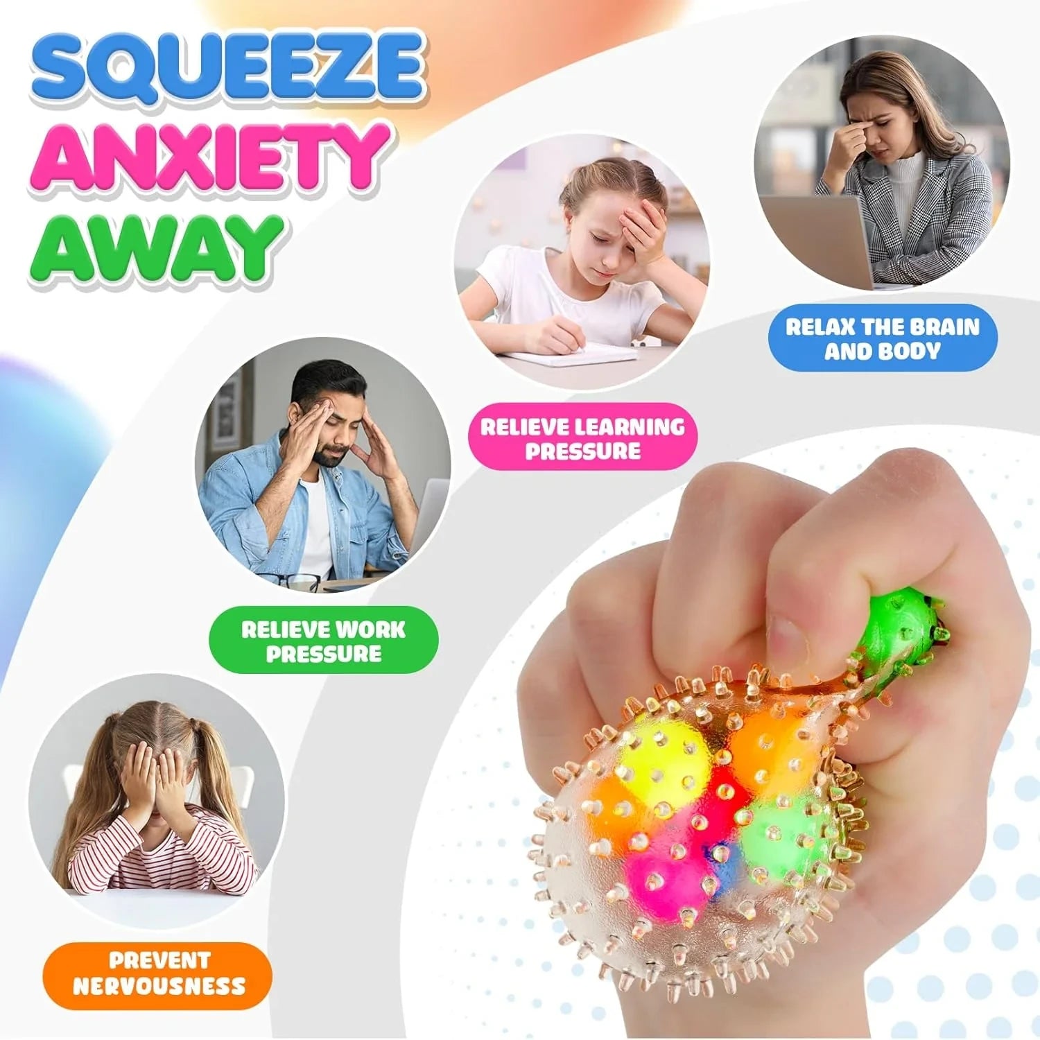 6 Set Squishy Sensory Stress Squeezing Balls forAdults: Best Calming Tool to Relieve Anxiety, Vent Mood and Improve Focus, Easter Basket Stuffers for Kids, Goodie Bag Stuffers