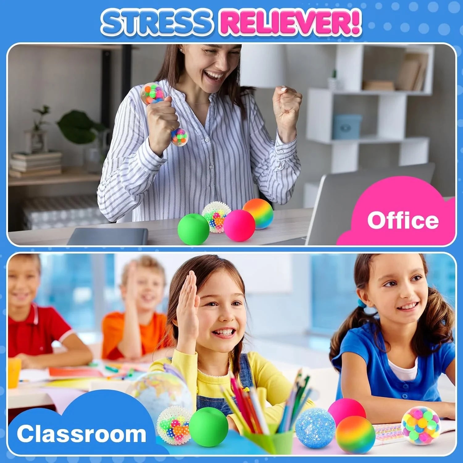 6 Set Squishy Sensory Stress Squeezing Balls forAdults: Best Calming Tool to Relieve Anxiety, Vent Mood and Improve Focus, Easter Basket Stuffers for Kids, Goodie Bag Stuffers