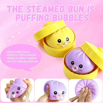 2Pack Dumpling Squishies Set with Steamer, New Bubble-Blowing Squishies, Stretchy Fidget Sensory Squeeze Toy for Adults & Teens