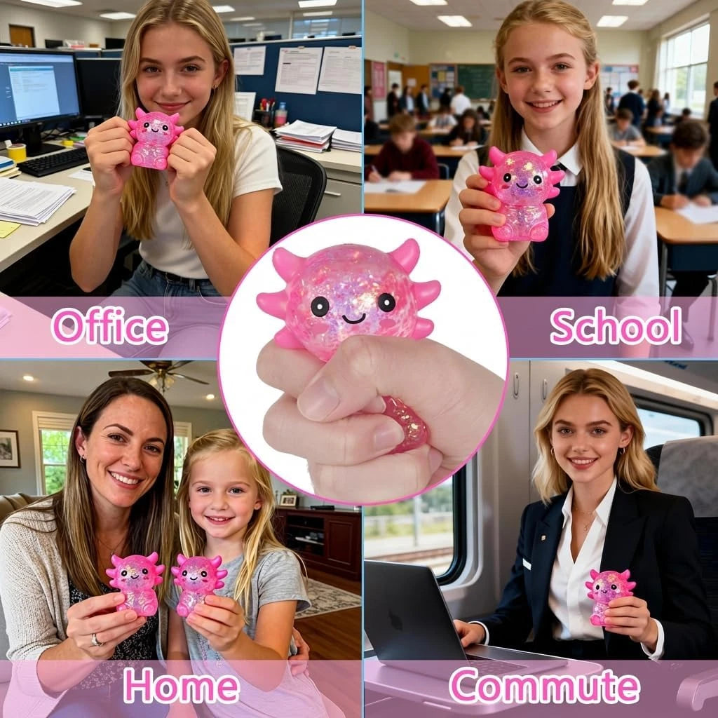 Axolotl Squishy Stress Toy – Cute Sitting Axolotl Fidget Toy Soft Squeeze Sensory Toy for Kids & Adults, Anxiety Relief Desk Toy, Party Favor (Pink)