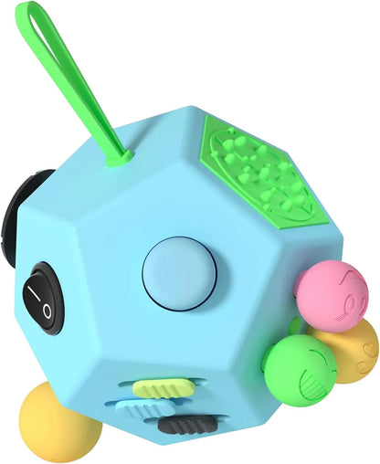 Fidget Dodecagon-12 Sided Fidget Toy Stress Relief Cube for Children and Adults, Silent Compact Classroom Gifts Stocking Stuffers for Teen Boys, Kids(B3 Blue Sky) - US 3896