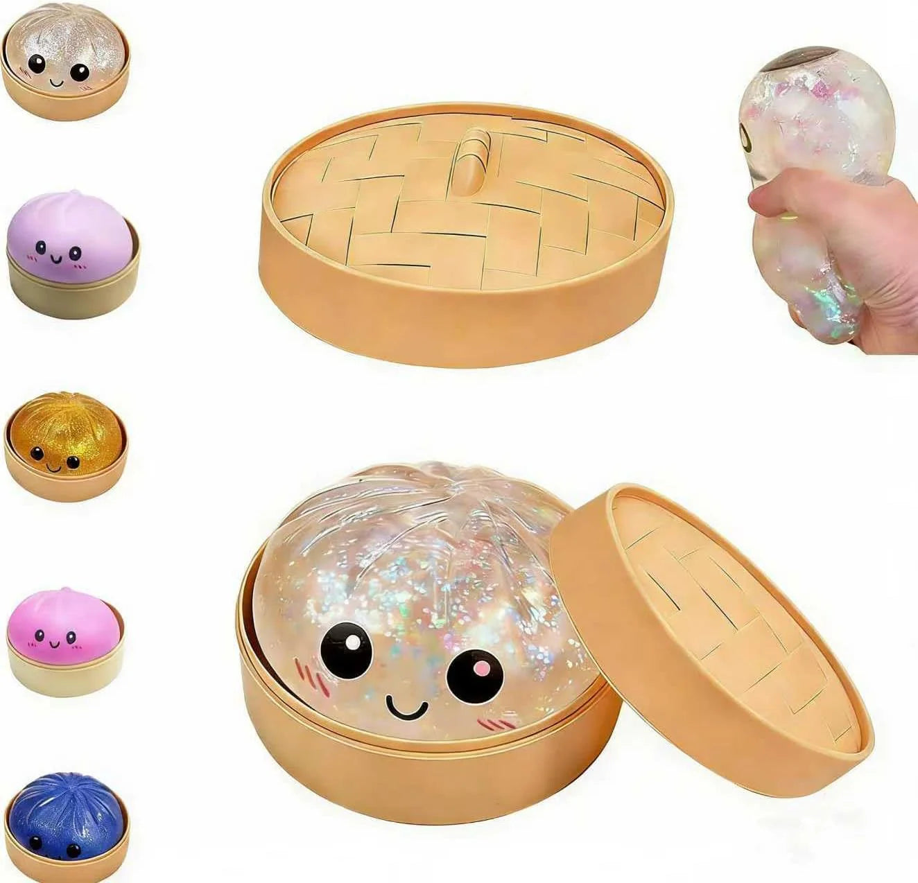 Dumpling Squishies,Glitter Dumpling, Glitter Squishy with Box,Easter Basket Stuffers (White) - US 8083