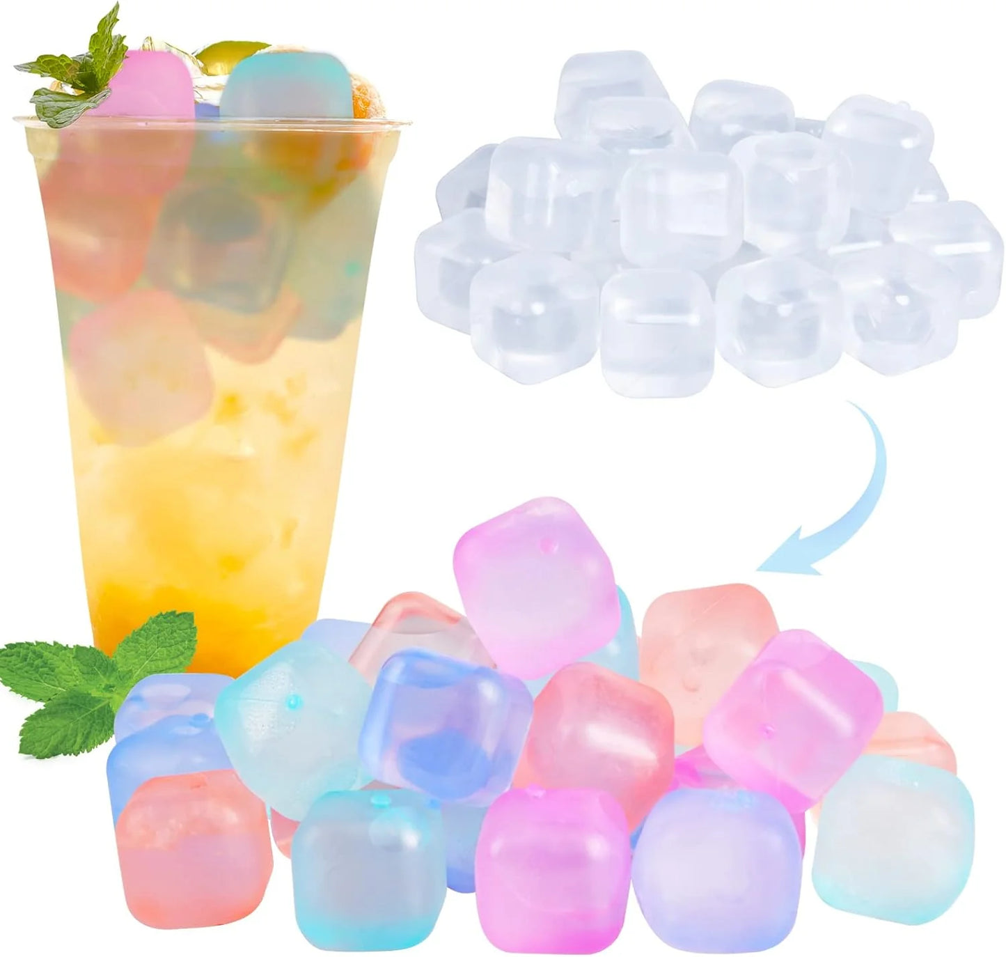 80 Pack Color-changing Reusable Ice Cube for Drinks, Colorful Square Plastic ice Cubes Without Diluting BPA Free, Refreezable Ice Cubes for Coffee, Wine, Whiskey, Cocktails - US 9510