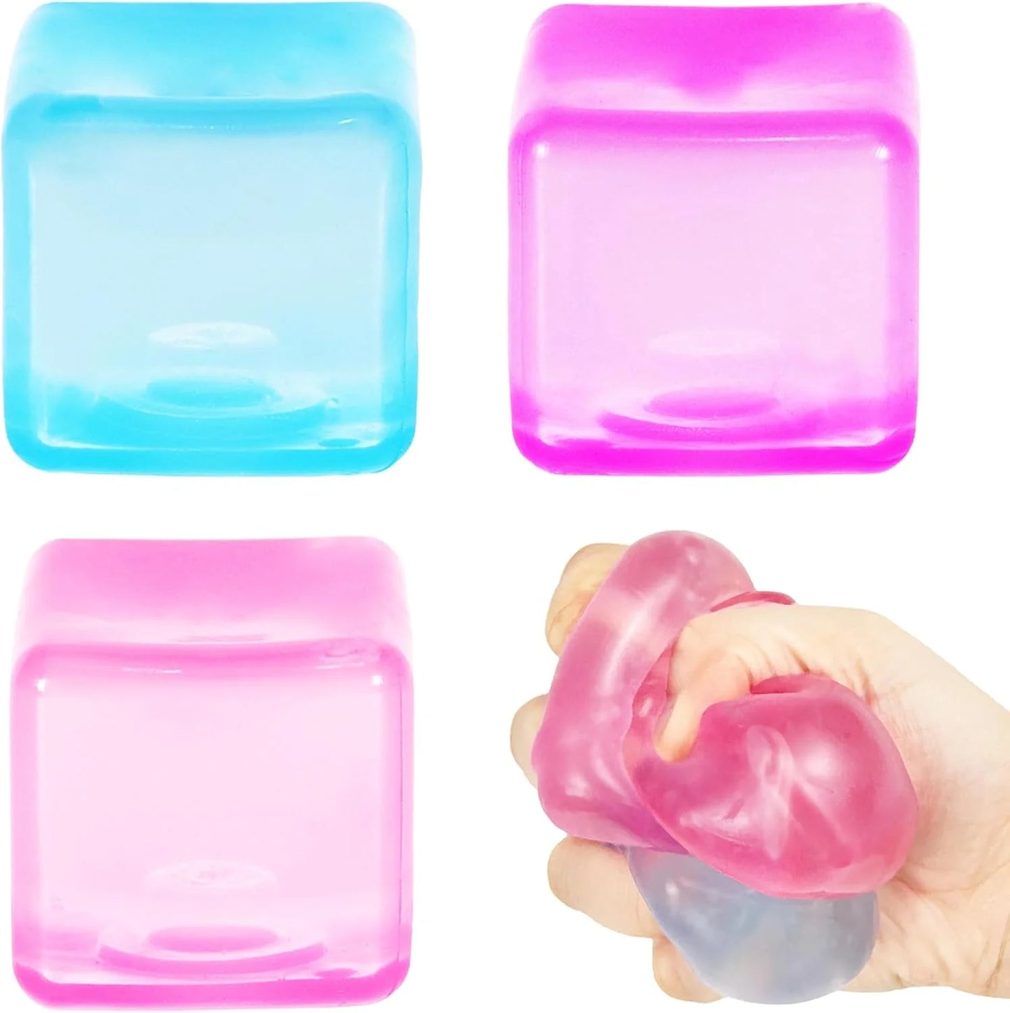 3Pack Ice Cube Stress Ball,Small Cube Fidget Toys,Squishy Cube for Anxiety Relief Stress Reliever,Stress Relief Toys for Adults Kids Children Teens - US 8197
