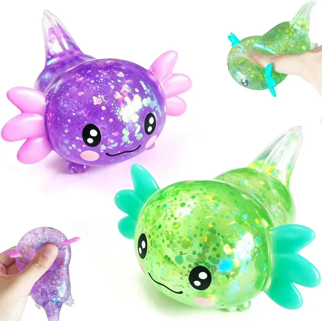 2pack Glitter Axolotls Squishies Toy, Axolotls Stress Relief Toy,Soft Squeeze Sensory Fidget Gadget for Teen & Adult, Office Desk Decor, Party Favors(Purple+Green) - US 5053