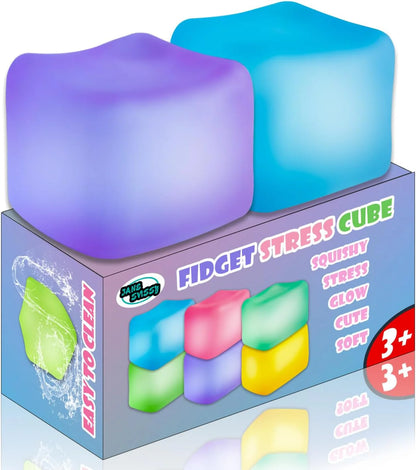 2Pcs Stress Cube Glow in The Dark,Fidgets for Teens,Adults, Kids,Super Solid Squishy Toy,Squeeze Toys,Ice Cube,High Density Squeeze Toys,Stocking Stuffers,Cool Things(Blue + Purple) - US 8780