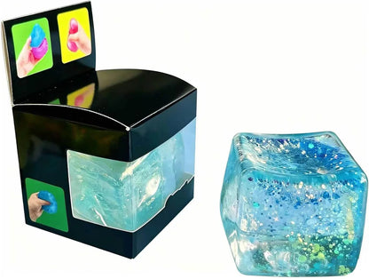 Premium Block Cube Squishy-Squishy Stress Cube,Slow Rise Fidget Cube Squishies Sensory Soft High Density Ice Squeeze Ball Fidget Toy Ice Cube Slow Rise (Blue) - US 6319