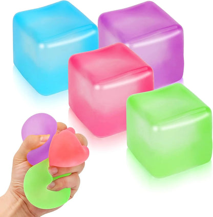 4 Pack Stress Cube Sensory Fidget Toys for Anxiety Stress Relief, Slow Rising Fidget Cube Squeeze Toys, Squishy Cube Filled with Thick Substance, Ice Cube Stress Balls for Adults Kids - US 5095