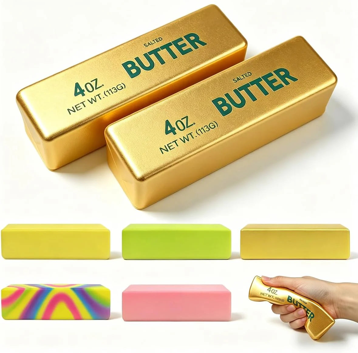 2 Pack Butter Squishy Toys Slow Rising Soft Squeeze Toy Stress Relief Fidget Toys for Kids Party Favors Birthday Gifts Adults Office Desk Toys (Gold) - US 9613
