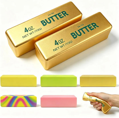 2 Pack Butter Squishy Toys Slow Rising Soft Squeeze Toy Stress Relief Fidget Toys for Kids Party Favors Birthday Gifts Adults Office Desk Toys (Gold) - US 9613