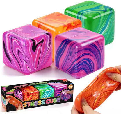 4 Pcs Stress Cube Squishies Fidget Toys, Ice Cube Shape Squeeze Toys, Slow Rise Stress Balls Sensory Toy for Kids Adults with Autism, Stress Relief Classroom Prize, Easter Basket Stuffers - US 4618
