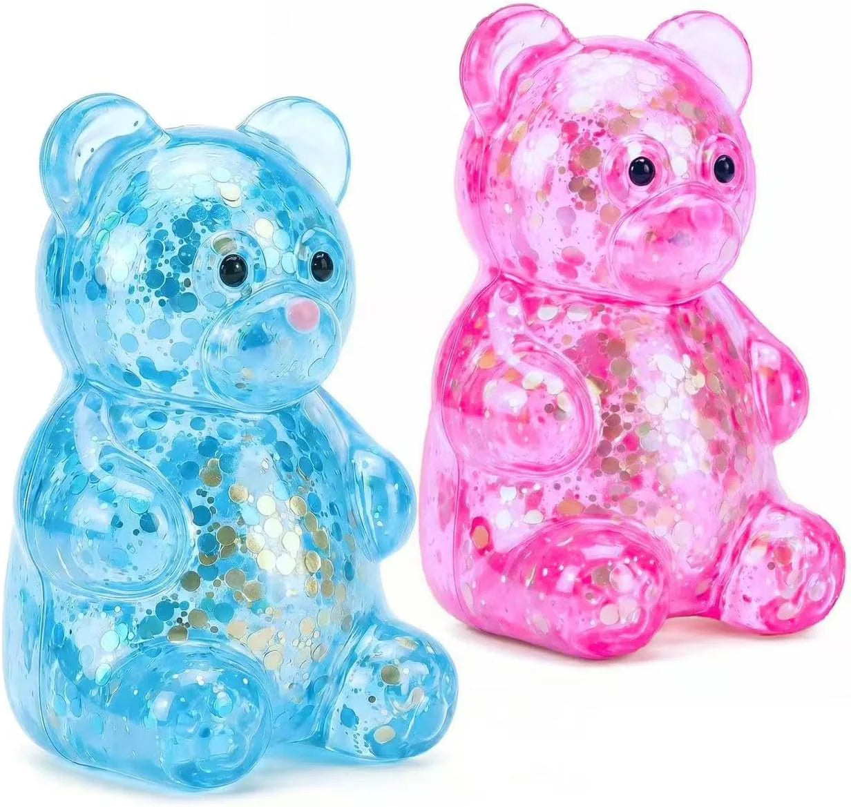 2 Pack Bear Squishy Sugar Fidget Stress Balls, Glitter Colorful Bear Sensory Stress Balls for Anxiety Relief, Animals Squishy Squeeze Balls Fidget Toys for Boys and Girls - US 8836