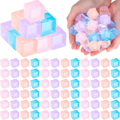 100 Pcs Mini Ice Cube Stress Balls Bulk Squeeze Square Ball Sensory Stress Relief Mini Ice Cube Prize Birthday Party Favor Bags Box Filling, 4 Colors - US 6503