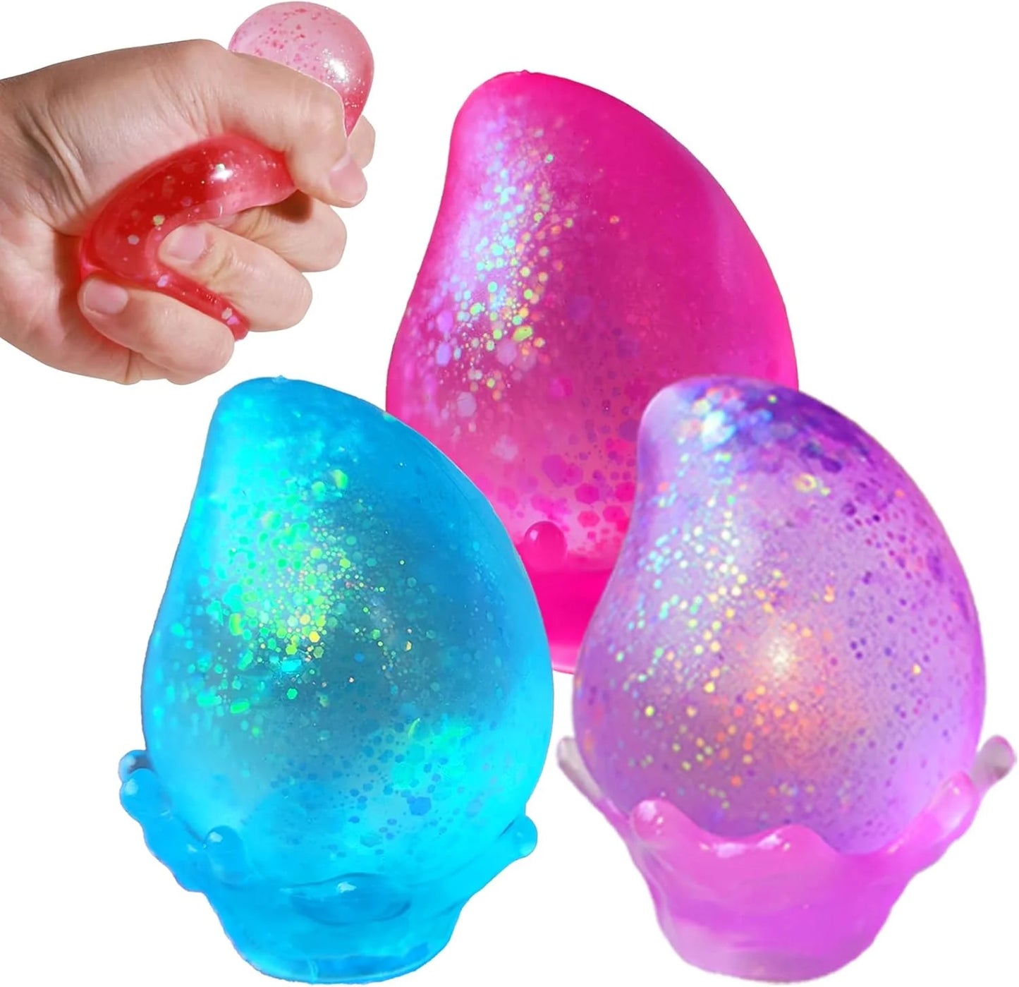 3Pack Fidget Toys for Kids, Dream Squishy Drop - Glitter Squishy Cube Slow Rise Stress Cube for Adults, Glitter Balls Squishies Sugar Mango Fruit Stress Balls for Anxiety Relief - US 3765