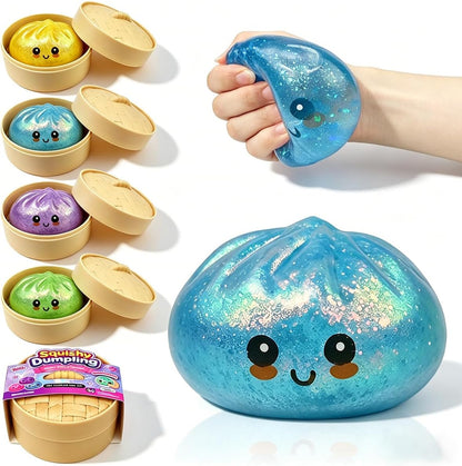 Anditoy Dumpling Stress Balls Glitter Squishy Toys Giant Squishy Mystery Box Squeeze Toys for Adults Stress Relief Desk Toys Kids Party Favors Birthday Gifts (Blue) - US 2120