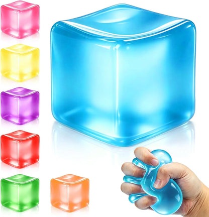 Squishy Ice Cube Stress Balls, Slow Rising Stress Relief Toy, Squeeze Ball Fidget Toys for Adults Teens Boys Girls, Sensory Toys for Kids with Autism, Party Favors Gifts (Blue) - US 2052
