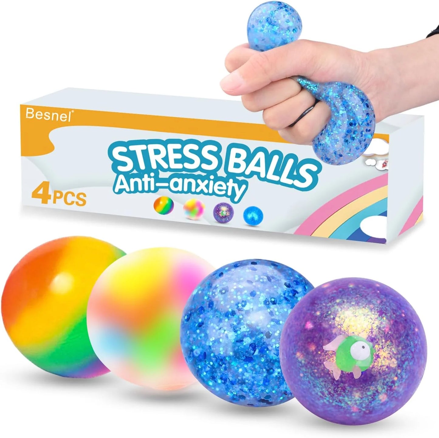 Stress Balls Set, Squishy Stress Ball, 4 Pack Squeeze Ball for Adults, Squeeze Ball for Adults Stress Relieve, Stress Relieve, Increase Entertainment - US 9091