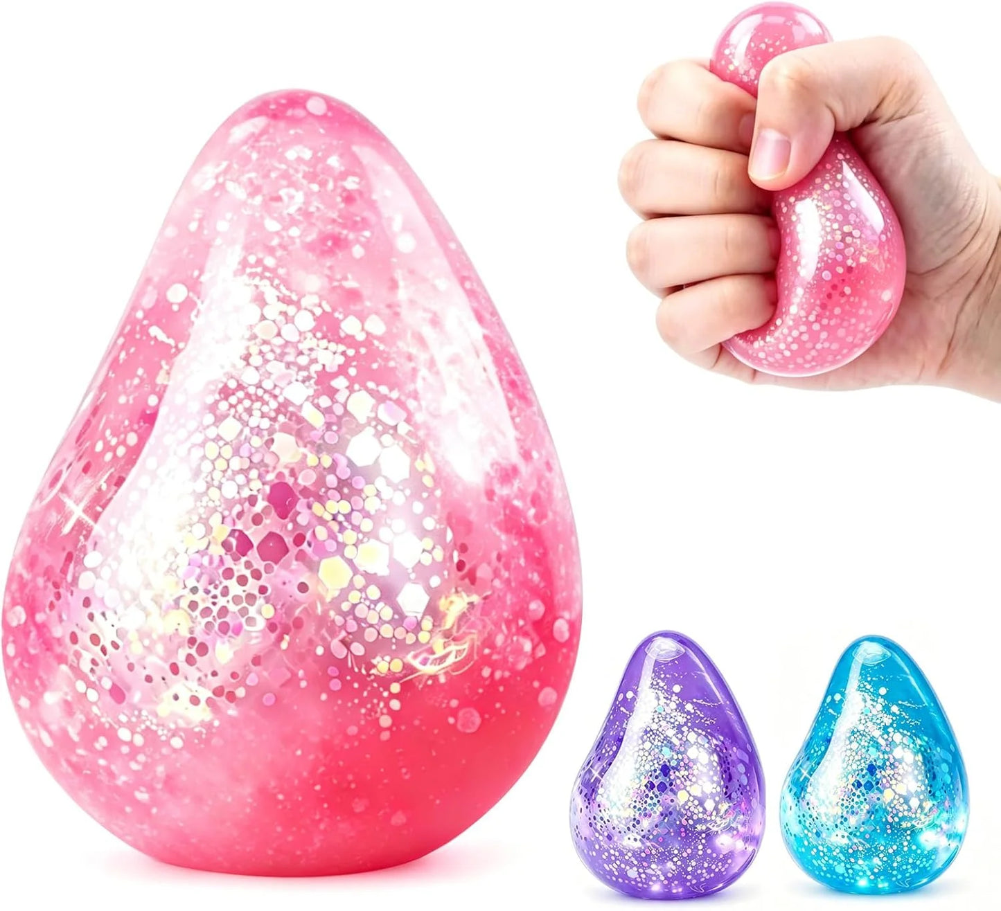 Dream Squishy Drop Fidget Toys Adults, Water Drop Squeeze Toy for Stress Relief, Slow Rising Squishies Sensory Toys with Autism, Malt Sugar Balls Gel Filled Party Favors - Pink - US 8654