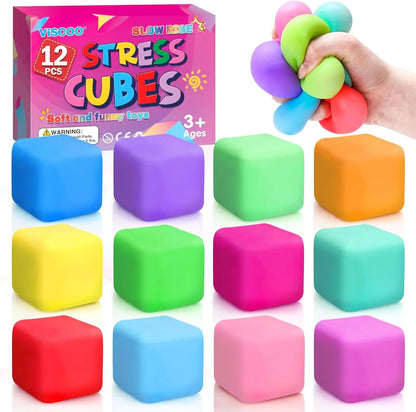 12 Pack Slow Rising Stress Cube, Dough Stress Balls Squishy Fidget Toys for Anxiety Relief, Soft Fidget Cube, Pull Stretch Squishy Toys for Classroom Prize, Party Favors for Kids Adults - US 6599