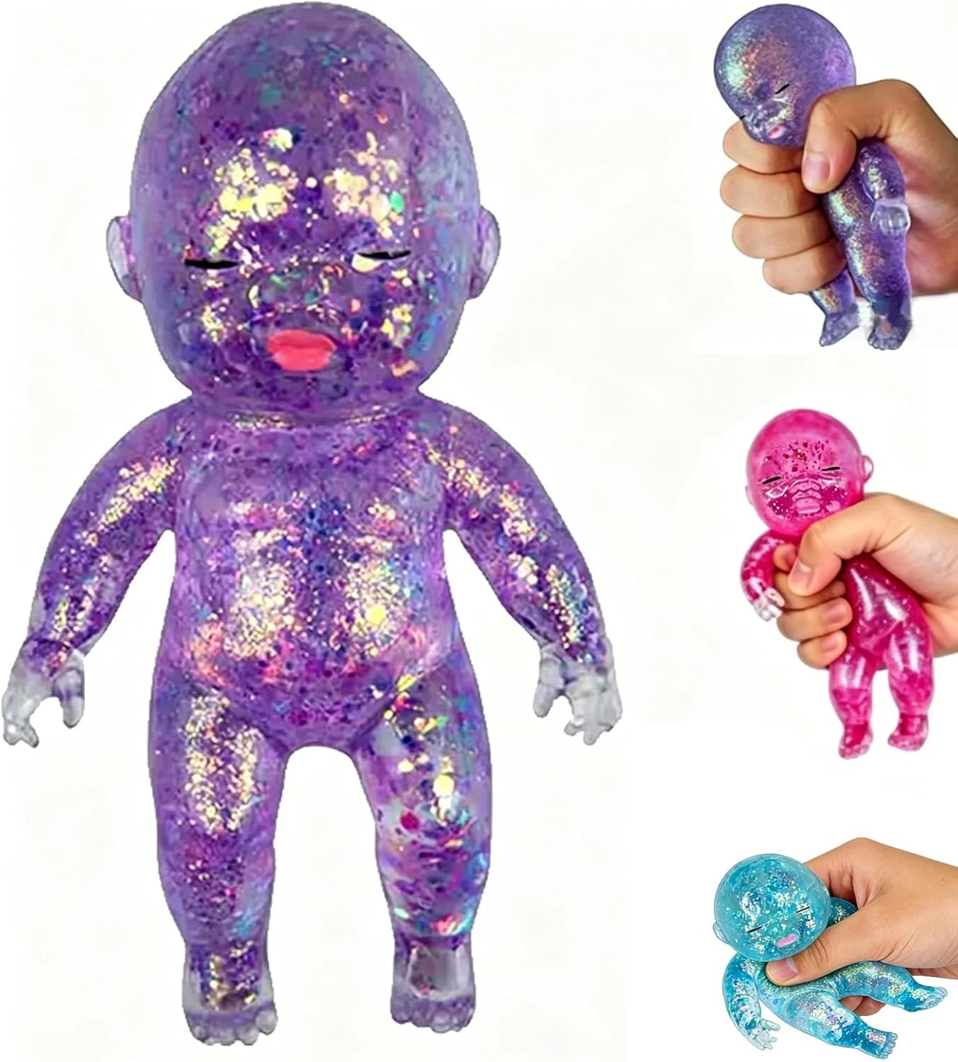 Baby Squishy Toys,Squishy Babies Glittery,Sugar Baby Squishy,Sugar Swaps Squishies Babies Sensory Fidget for Stress Relief,& Teens Adults, Party Favors Gifts - US 4581