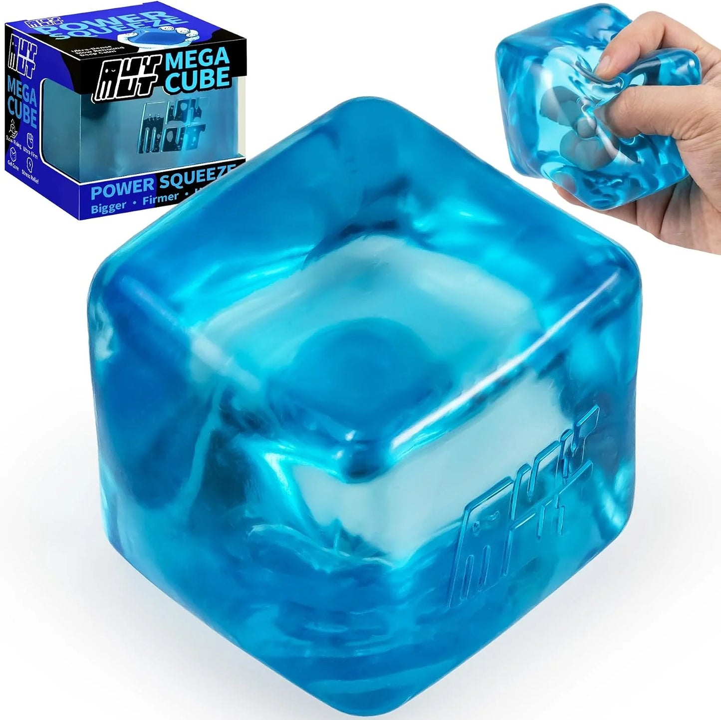 Premium MEGA Cube – Oversized Heavy-Duty Squishy Fidget Toy for Big Hands & Adults, Ultra-Firm Gel for Stress Relief & Sensory Focus, Lab & CPC/ASTM Certified (Blue) - US 5060