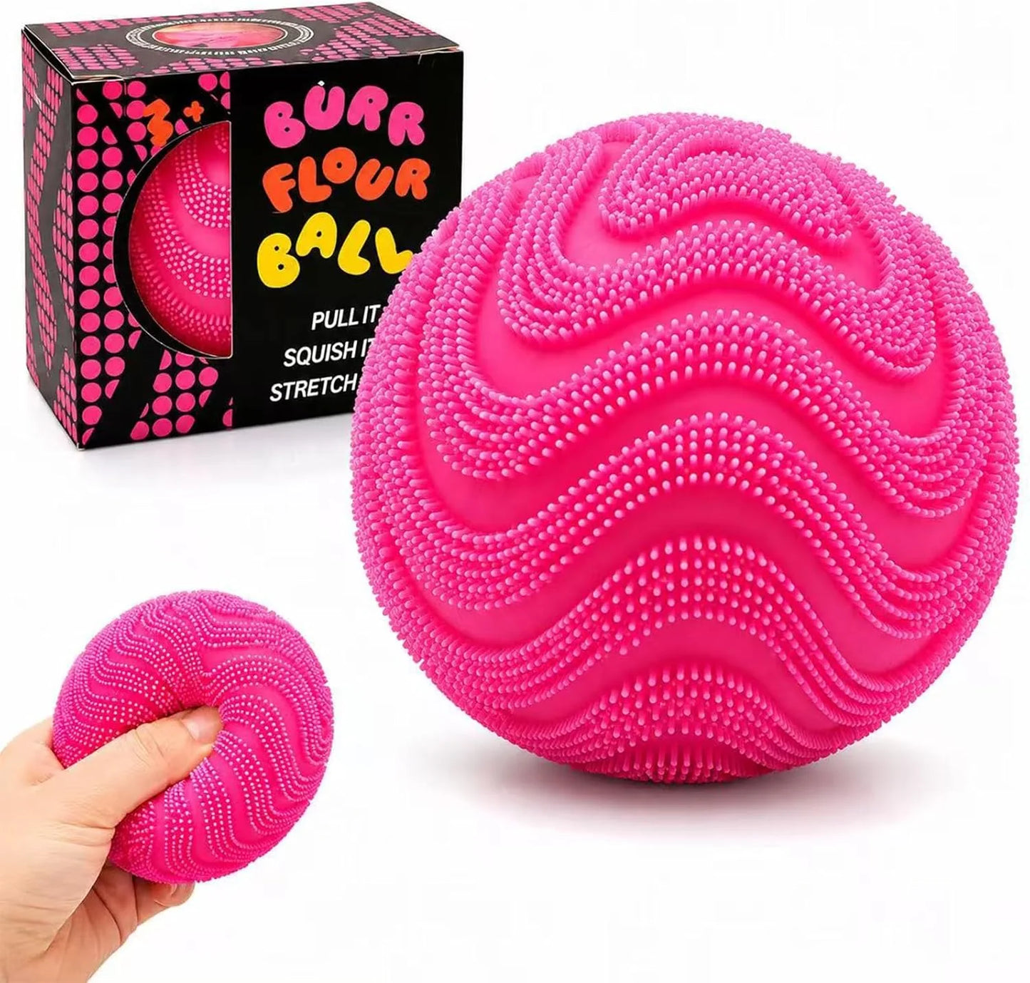 Fuzz Ball Squishy Stress Ball,Soft Fidget Squishy Fuzz Squeeze Ball for Adults,Anxiety Stress Relief Toys,Party Favors Gift for Adults (Pink Ball) - US 9009