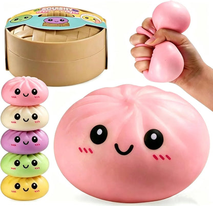 Mystery Dumpling Squeeze Toys Stress Balls Sensory Toy Soft Squeeze Decompression Dough for Adults (Pink) - US 6039