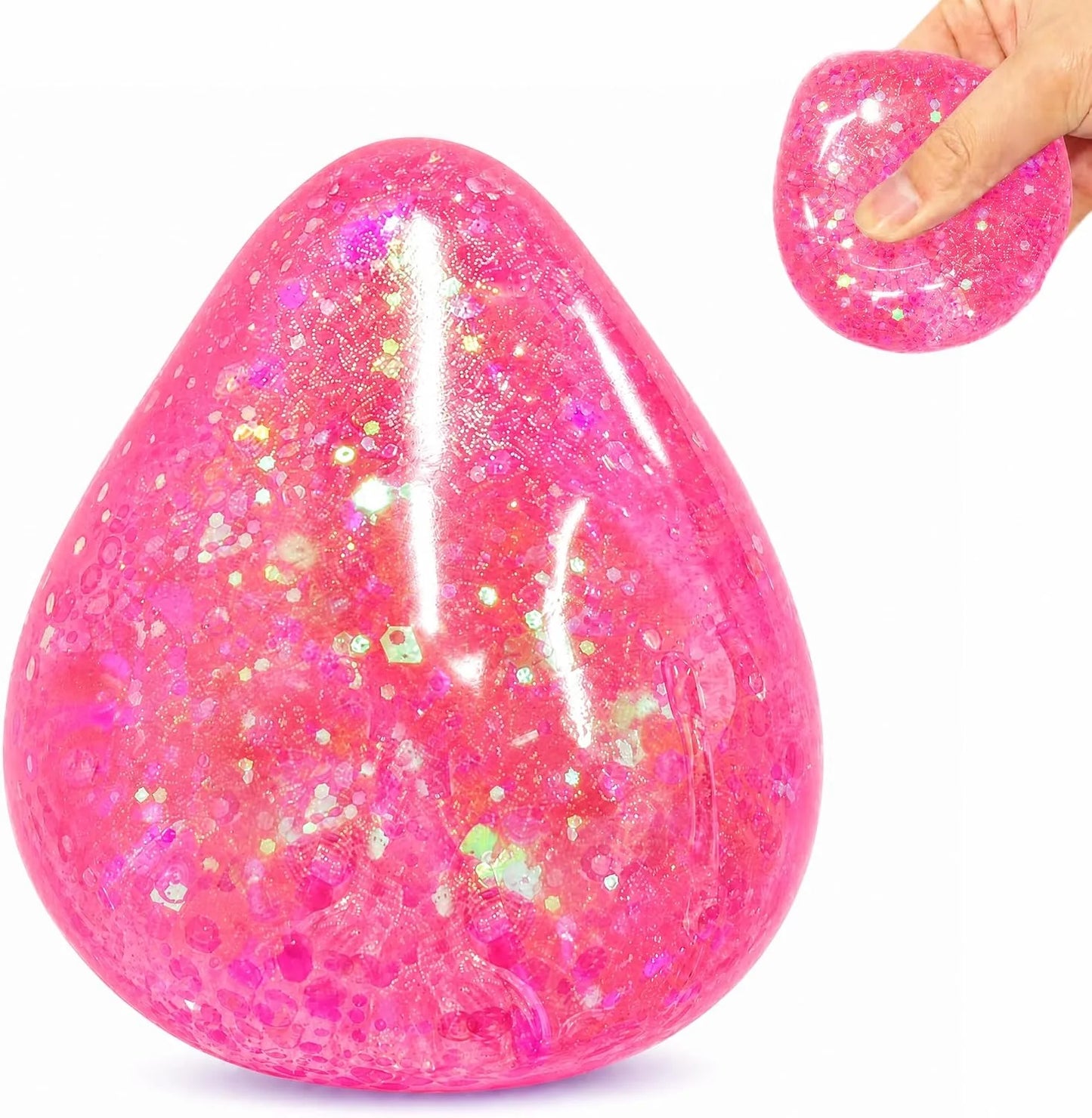Squishy Drop Stress Balls for Girls & Kids, Glitter Pink Squeeze Stress Sugar Ball, Slow Rising Sugar Squishy Toys, Sensory Fidget Toy for Anxiety Relief, Party Favors and Birthday Gifts - US 5092