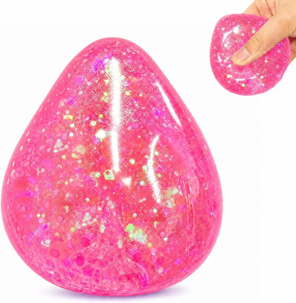 Squishy Drop Stress Balls for Girls & Kids, Glitter Pink Squeeze Stress Sugar Ball, Slow Rising Sugar Squishy Toys, Sensory Fidget Toy for Anxiety Relief, Party Favors and Birthday Gifts - US 5092