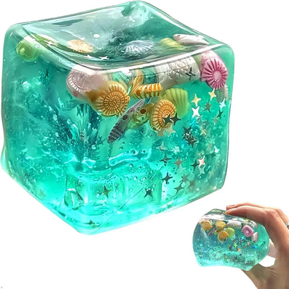 Ice Cube Cube Fidget Toys - Sensory Toys for Kids with Real Sea Shells, Squishy Fidget Toy for Kids & Adults | Non-Toxic Squeeze Ball for Anxiety, Focus & Calm for School, Office - US 7043