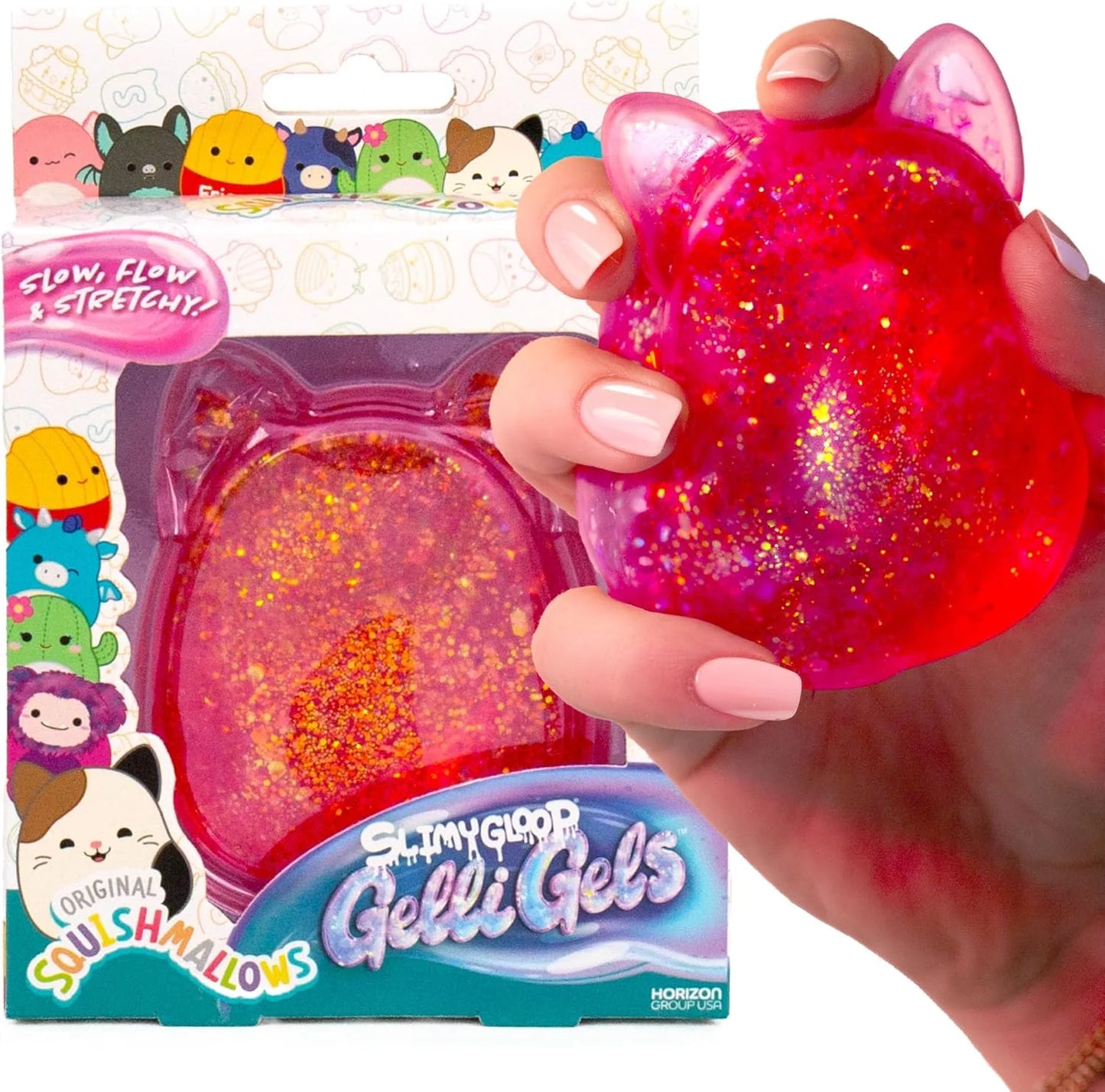 Original Squishmallows™ SLIMYGLOOP Pink Gelli Gels™, Slow Rising Sensory Squeeze Toy with Glitter, Gel Filled Fidget Toys - US 6938