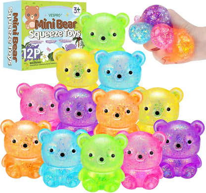12Pack Fidget Toys Squishy ，Cute Bear Squeeze Ball , Bulk Squishy Fidget Squeeze Play Toys，Pull Stretch Classroom Prize Party Favors Toys for Kids - US 7247